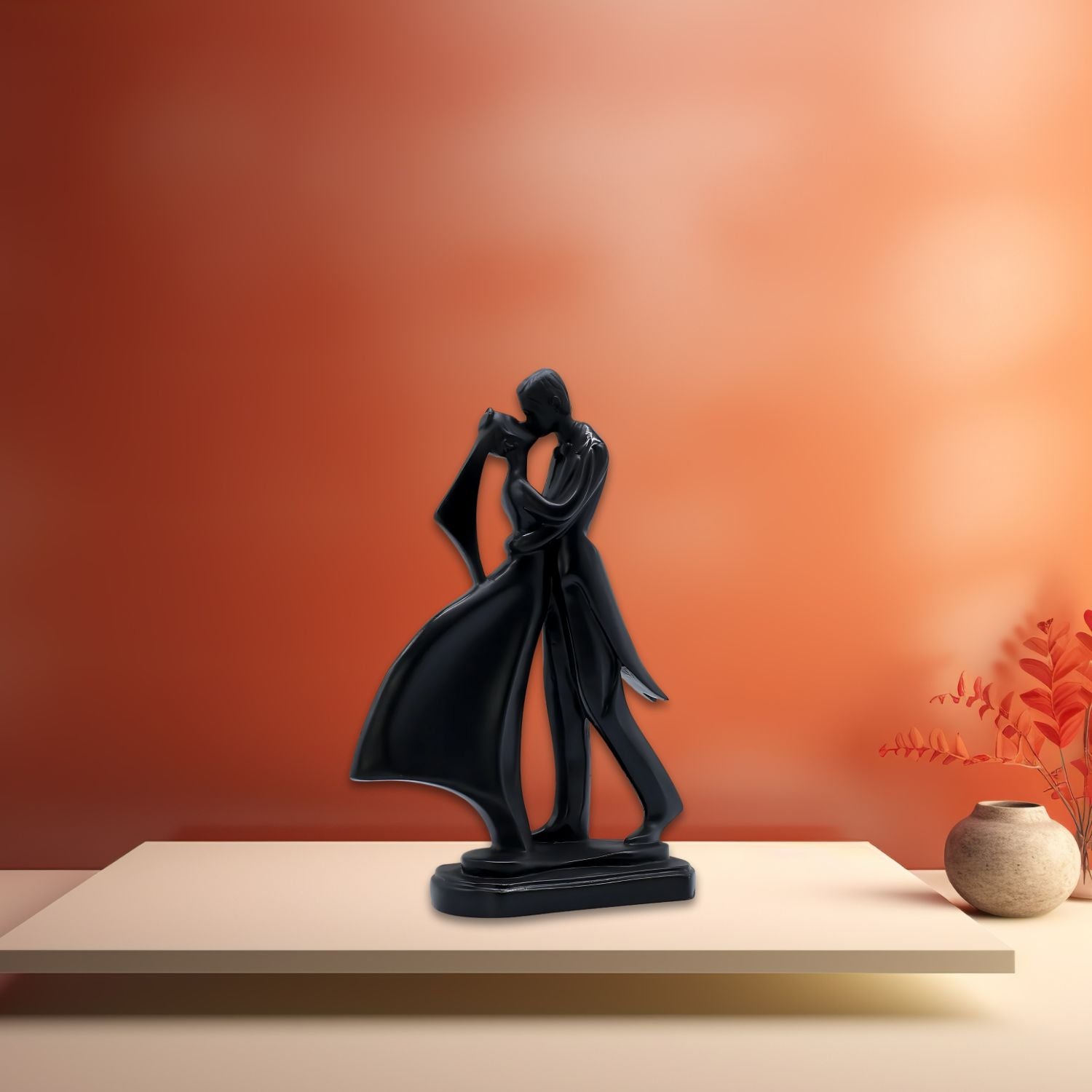 Stylish Black Romantic Dancing Couple Sculpture For Contemporary Interiors