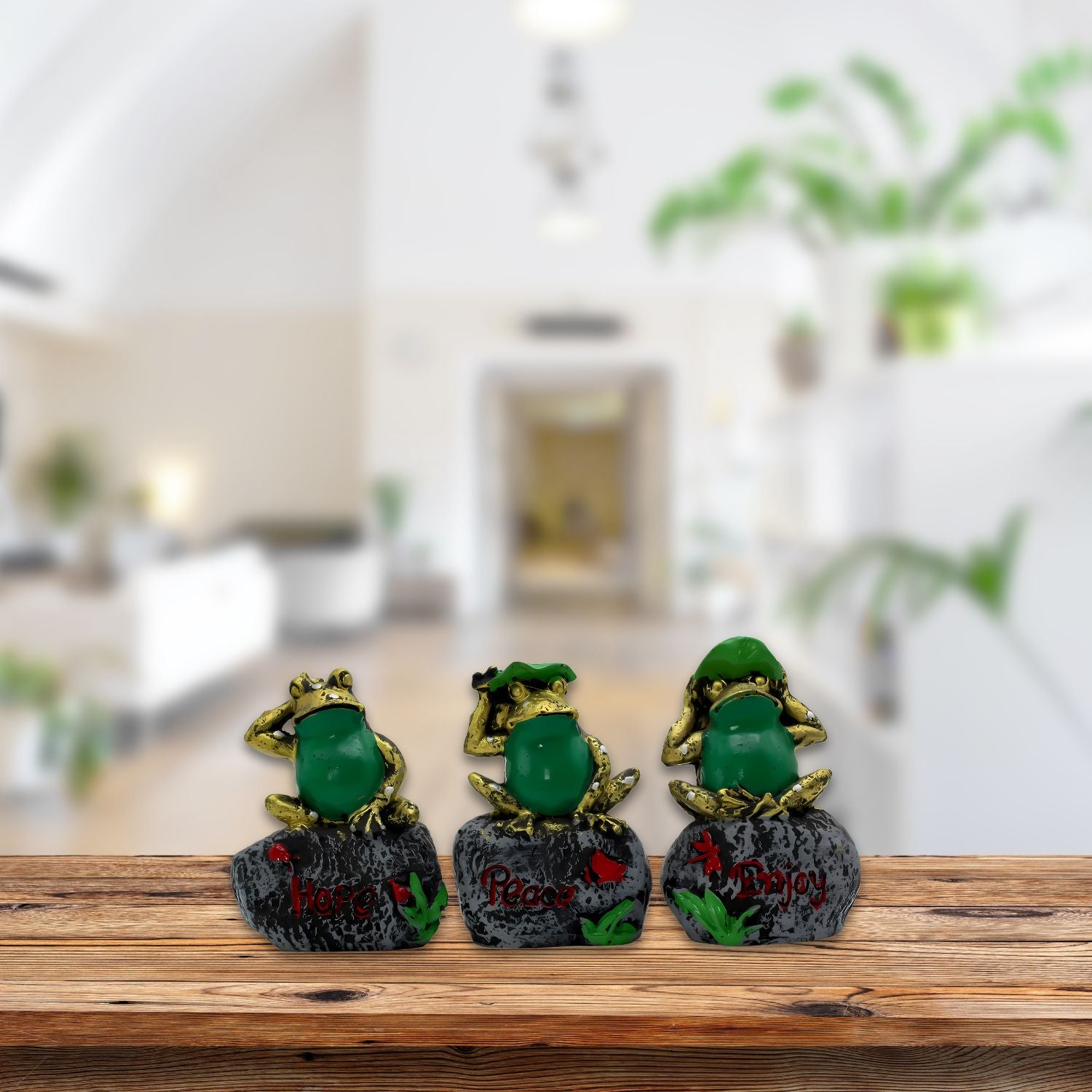 Hope, Peace, and Enjoy: Elegant Trio of Frogs Figurine Set For Positivity