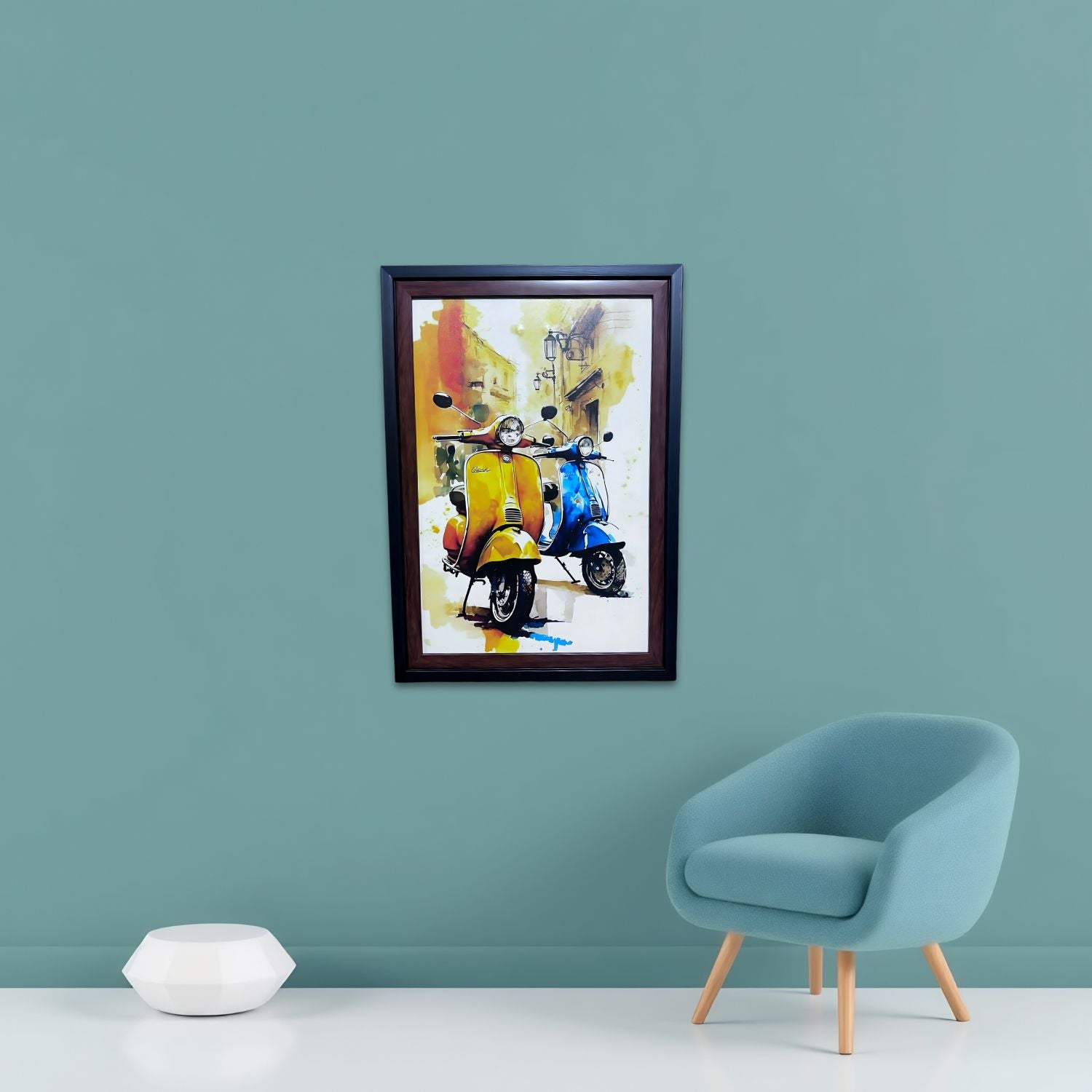 Vintage Vespa Scooter Wall Art - Colorful Urban Street Framed Painting