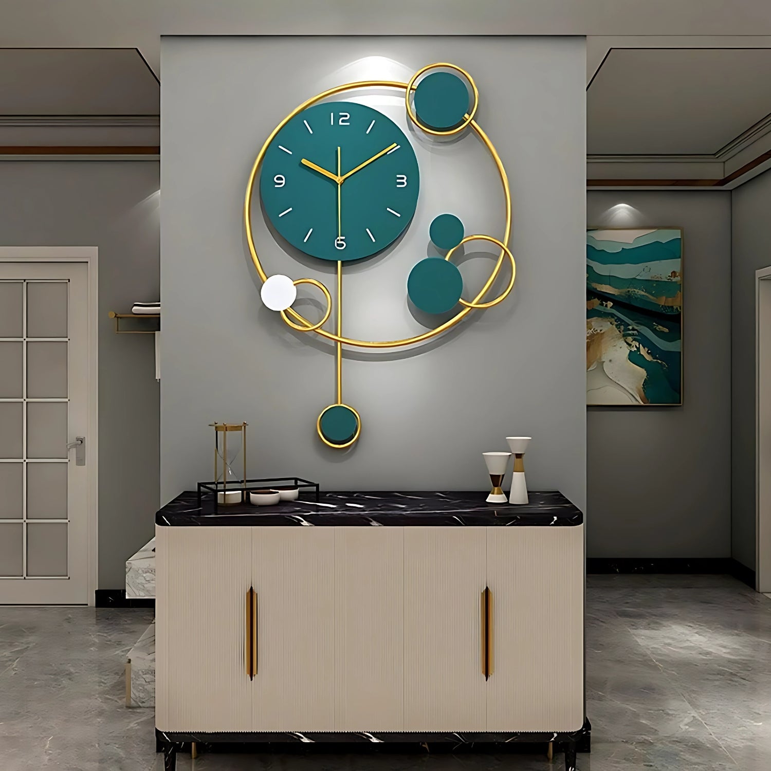 Elegant Blue Wall Clock Adding Soothing Touch Decor
