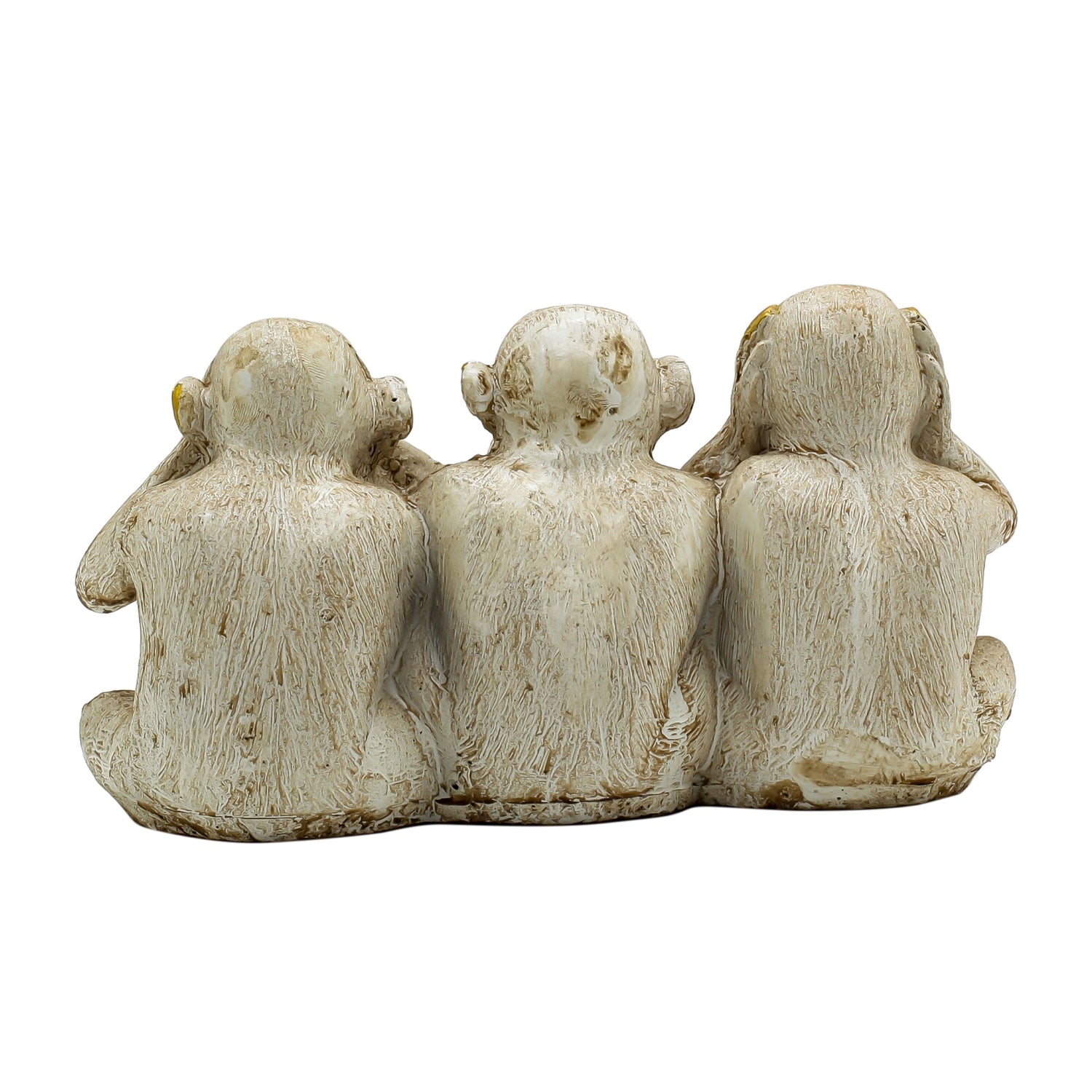 Three Wise Monkeys Sculpture With Gold Accents, Symbolizing Wisdom & Positivity