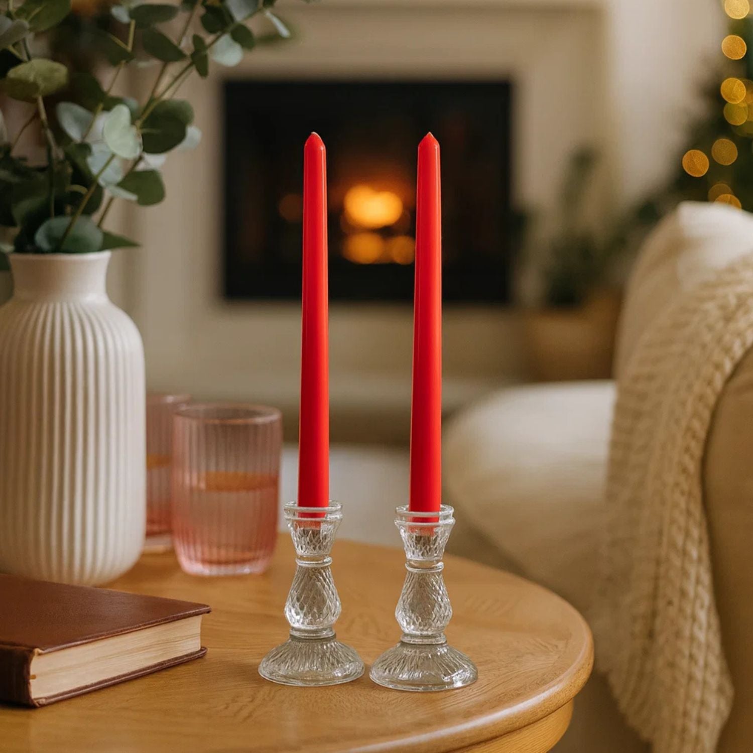 Elegant Glass Glow Taper Candle Set With Classic Holders