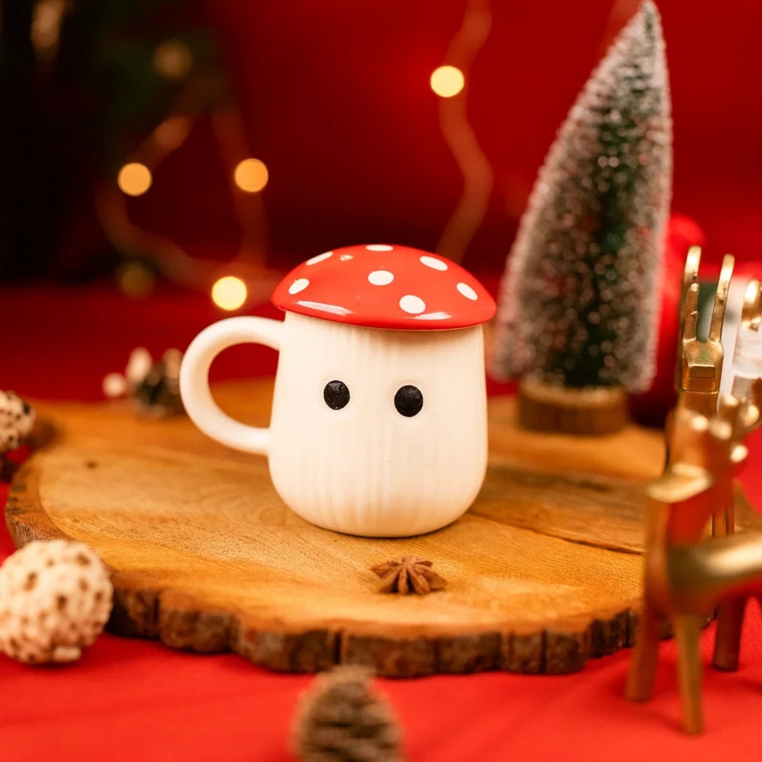 Charming Festive Jolly Shroom Mug and Santa Cap Set
