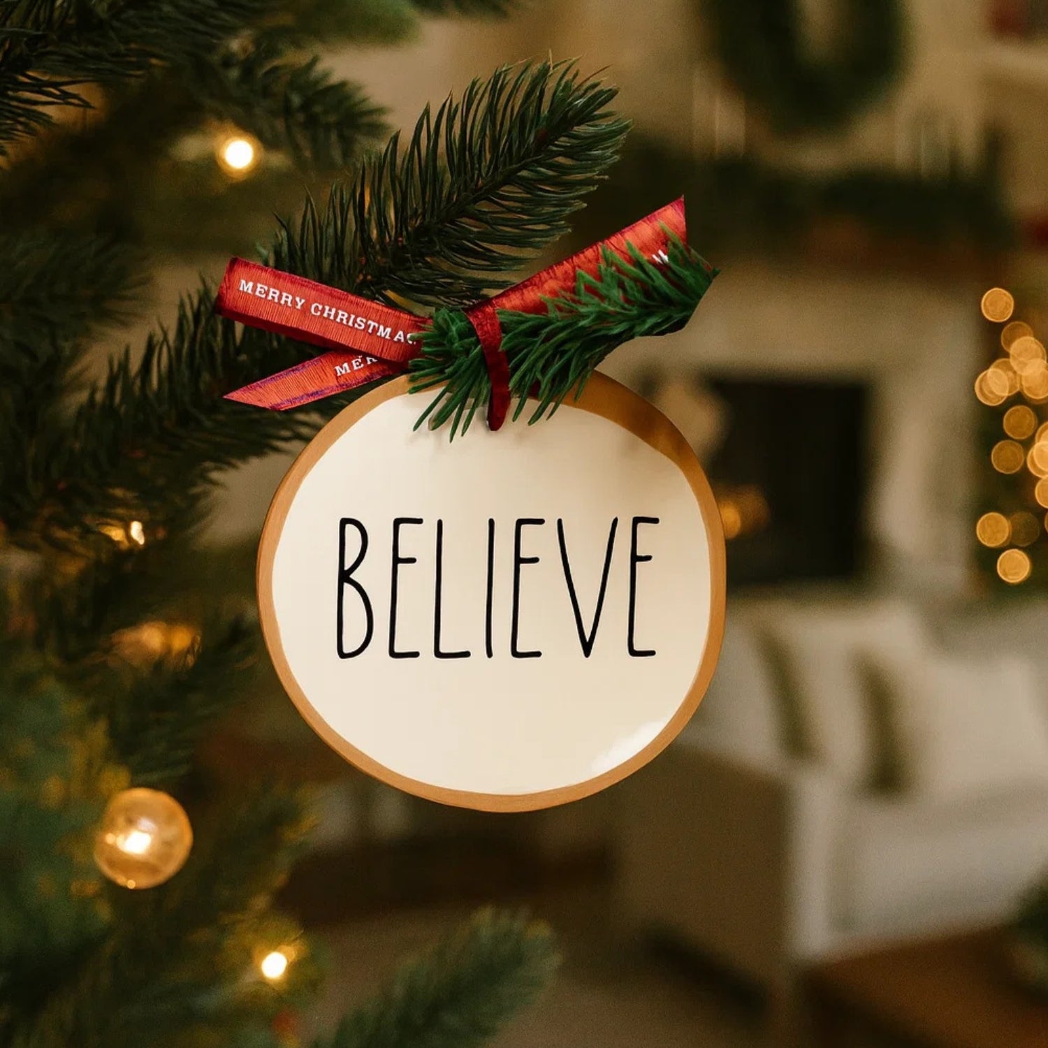 Handcrafted Ceramic "BELIEVE" Christmas Tree Hanging Festive Ornament