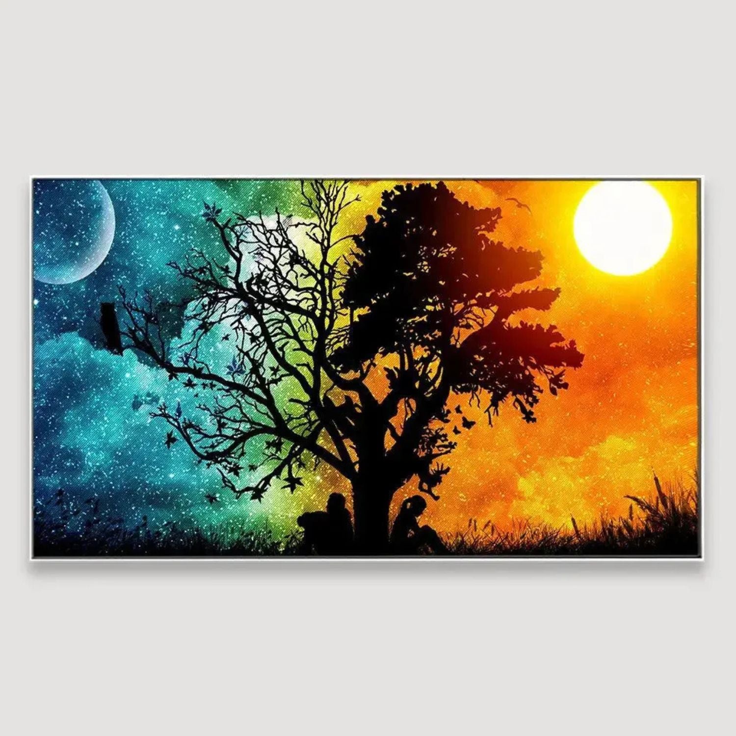Vibrant Day and Night Fantasy Tree Canvas Wall Art