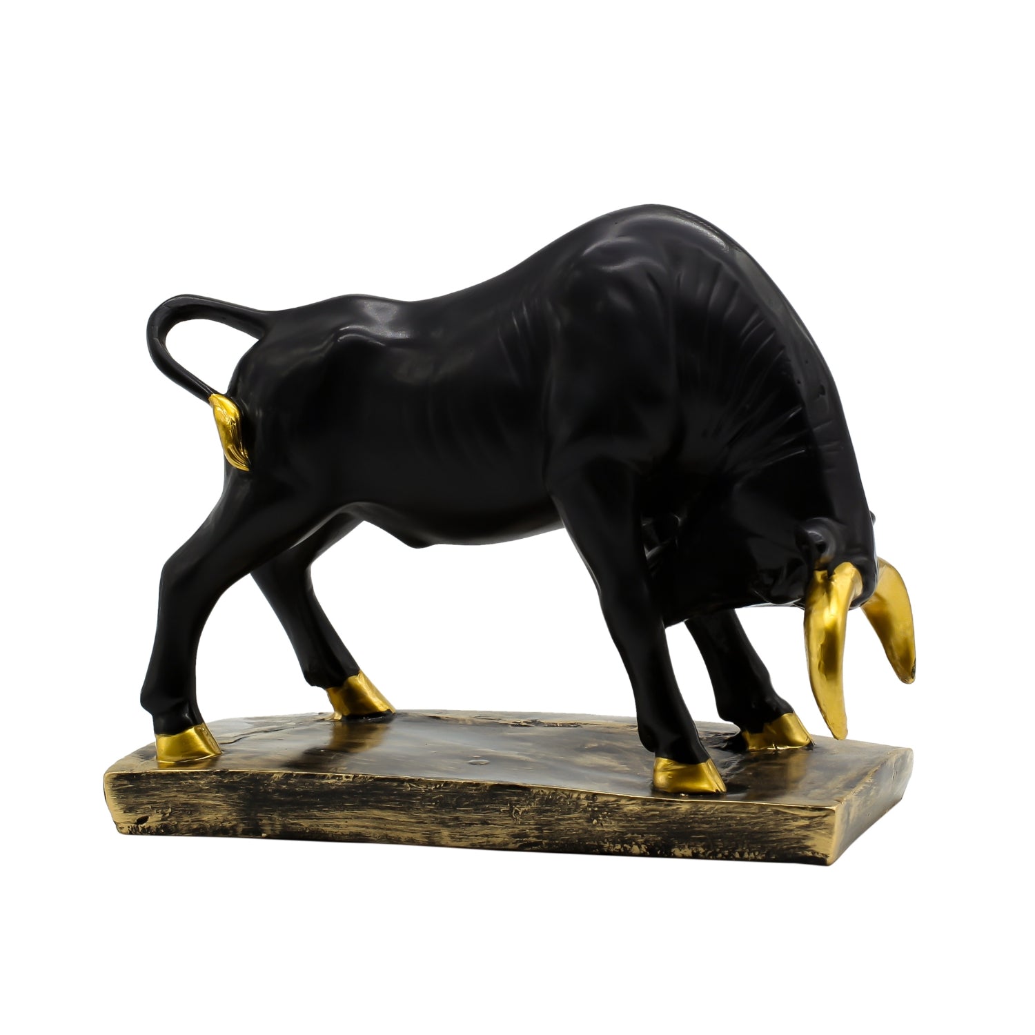 Elegant Black Bull Statue With Gold Accents on Luxurious Display Base