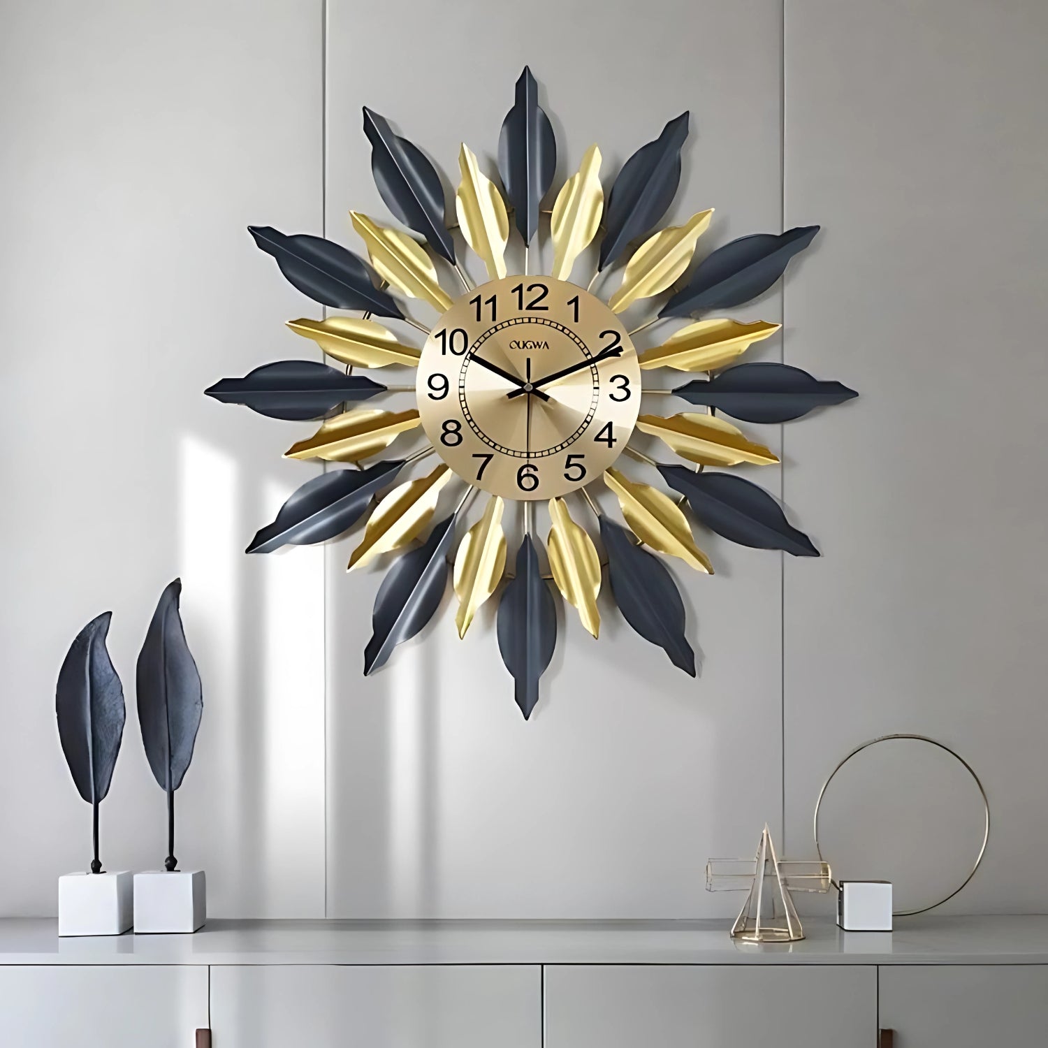 Black & Golden Designer Metal Wall Clock Enhancing Stylish Interiors