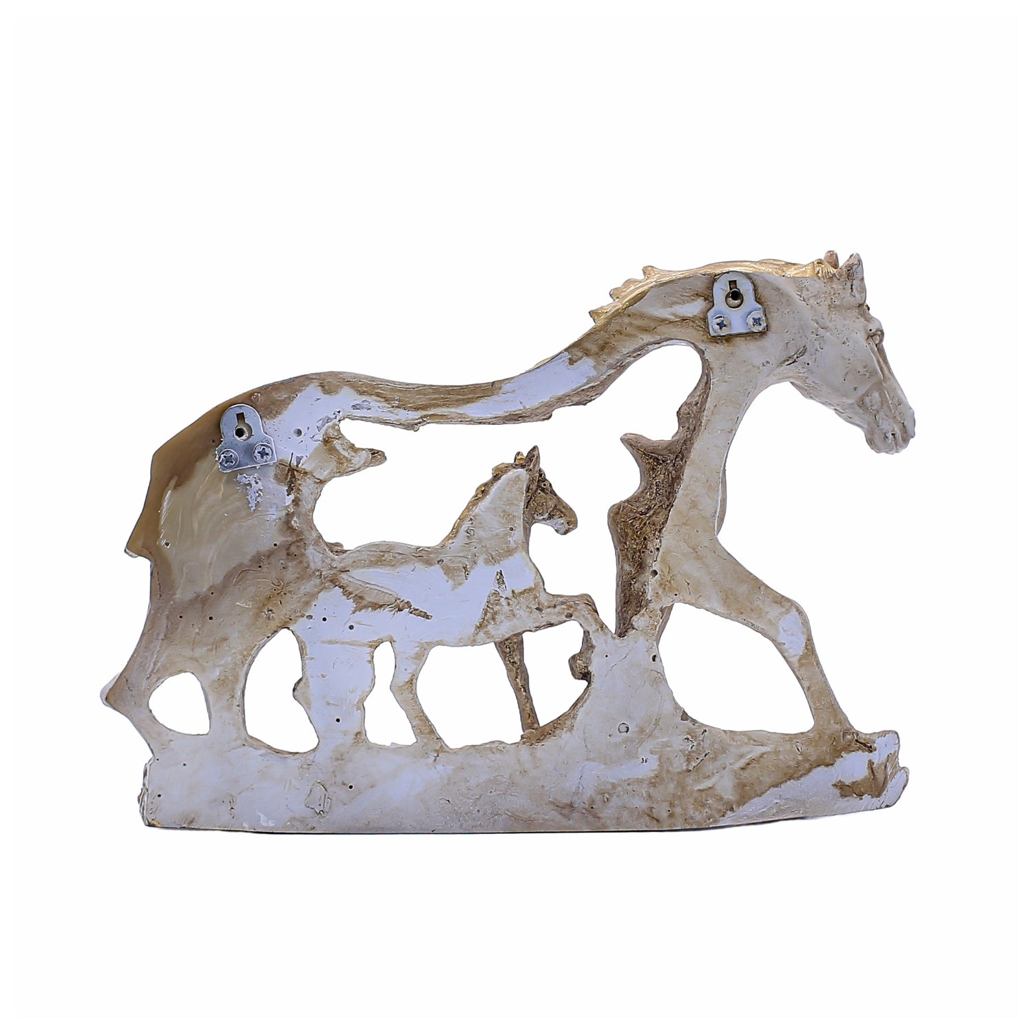 Elegant Horse Family Figurine With Gold Detailing and Artistic Tree Frame