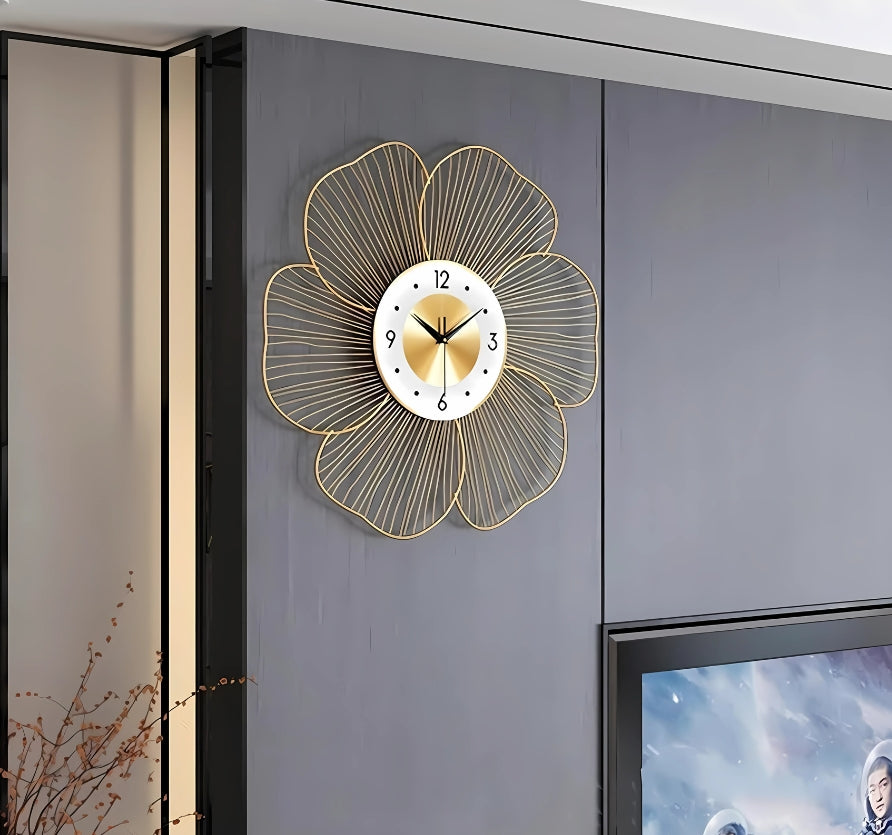 Handmade Metal Wall Clock Flower Design Enhancing Artistic Decor