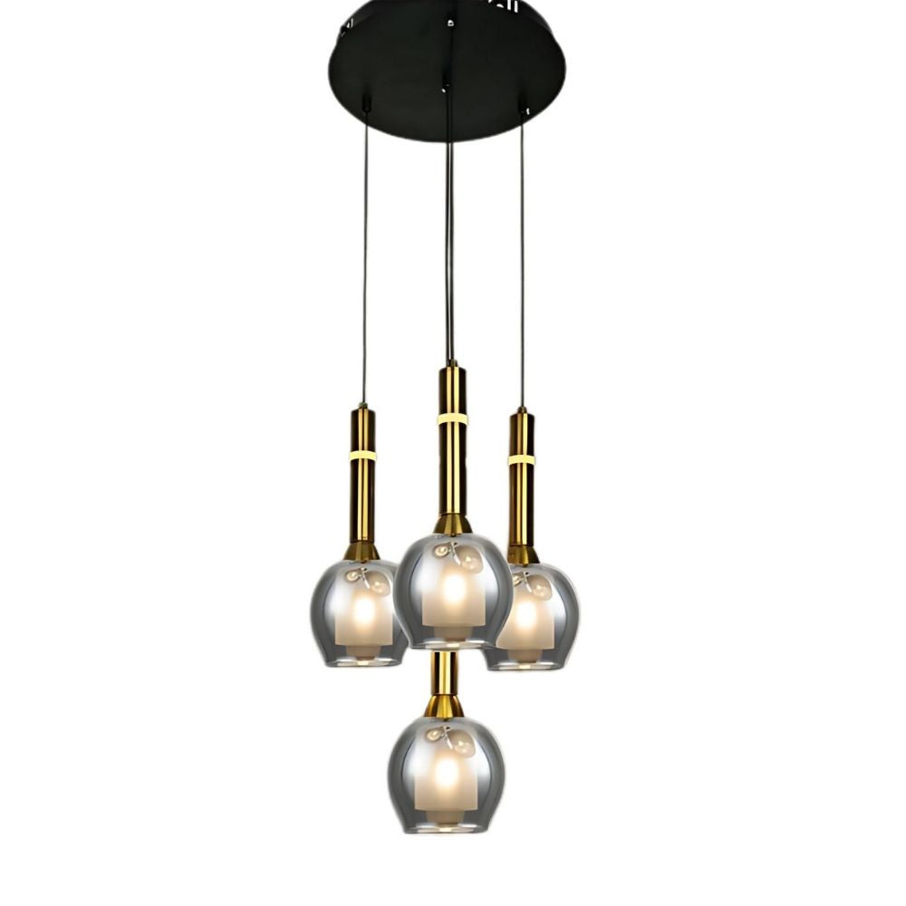 Elegant Amber/Smoke Grey Glass Hanging Lamp - Stylish Black Antique Gold 4-Light Fixture