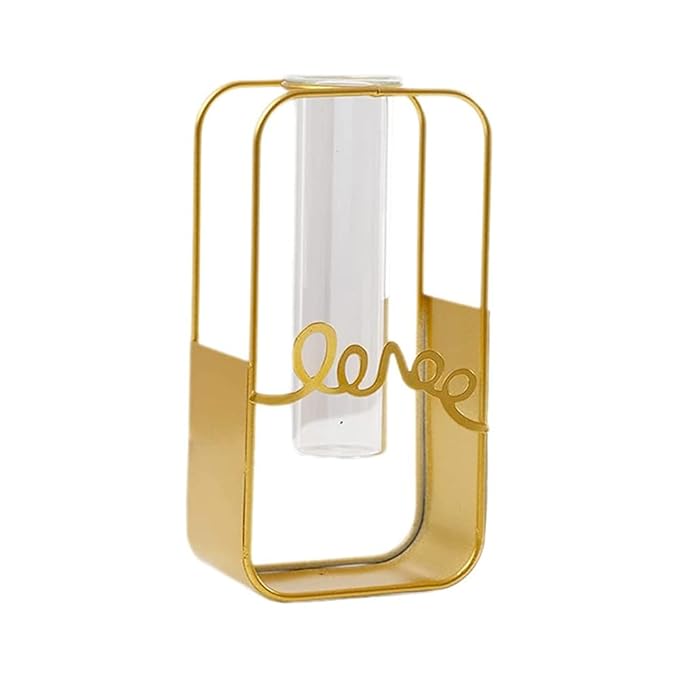 Gold Metal Frame Vase with Glass Tube – Modern Minimalist Decor