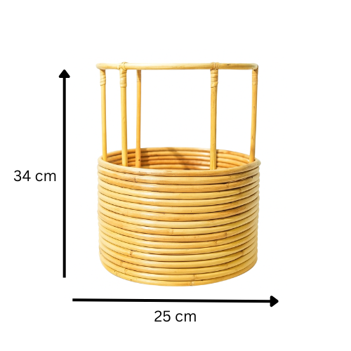 Rattan Round Handmade Planter Stand – Compact Indoor Plant Holder