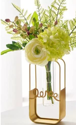 Gold Metal Frame Vase with Glass Tube – Modern Minimalist Decor