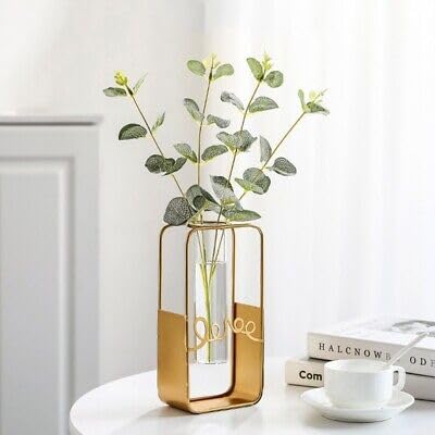Gold Metal Frame Vase with Glass Tube – Modern Minimalist Decor