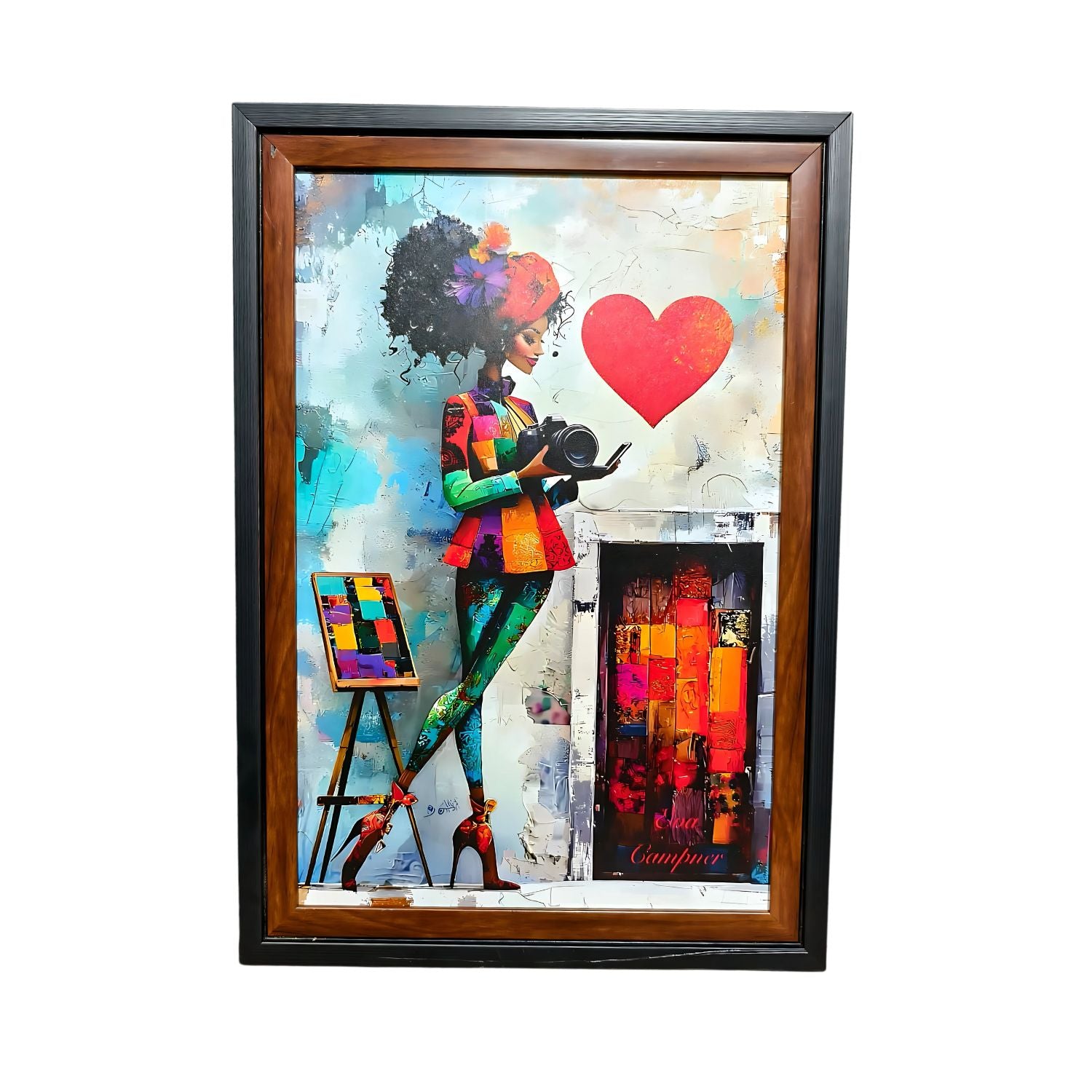 Colorful Woman With Camera And Heart Abstract Modern Wall Painting