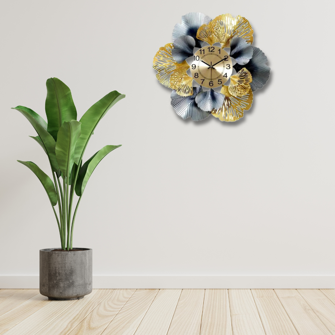 Decorative Floral Metal Wall Clock – Luxurious Statement Piece