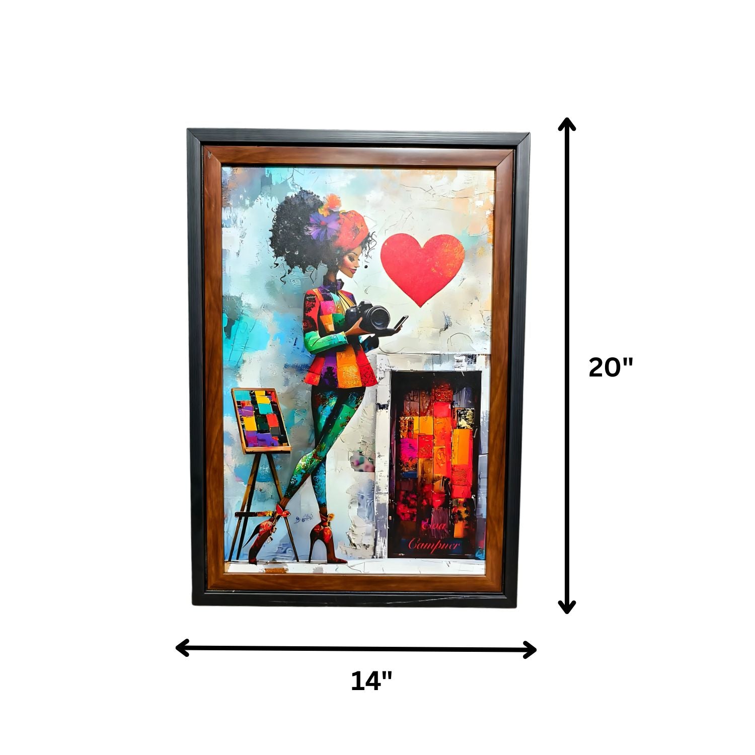 Colorful Woman With Camera And Heart Abstract Modern Wall Painting