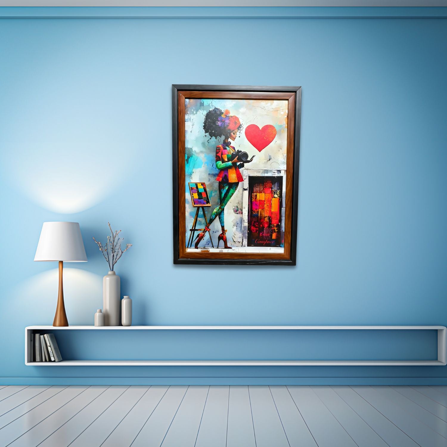 Colorful Woman With Camera And Heart Abstract Modern Wall Painting