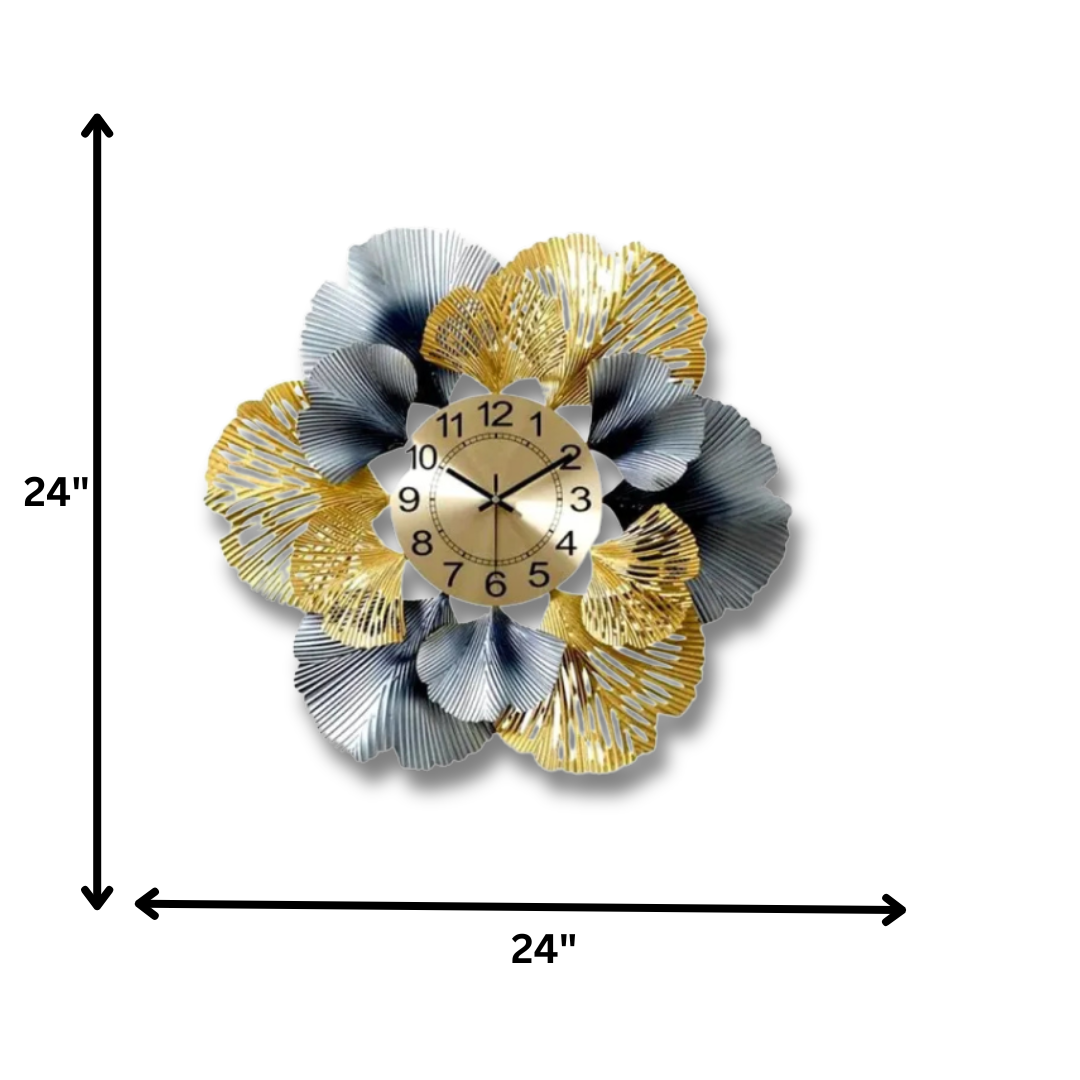 Decorative Floral Metal Wall Clock – Luxurious Statement Piece