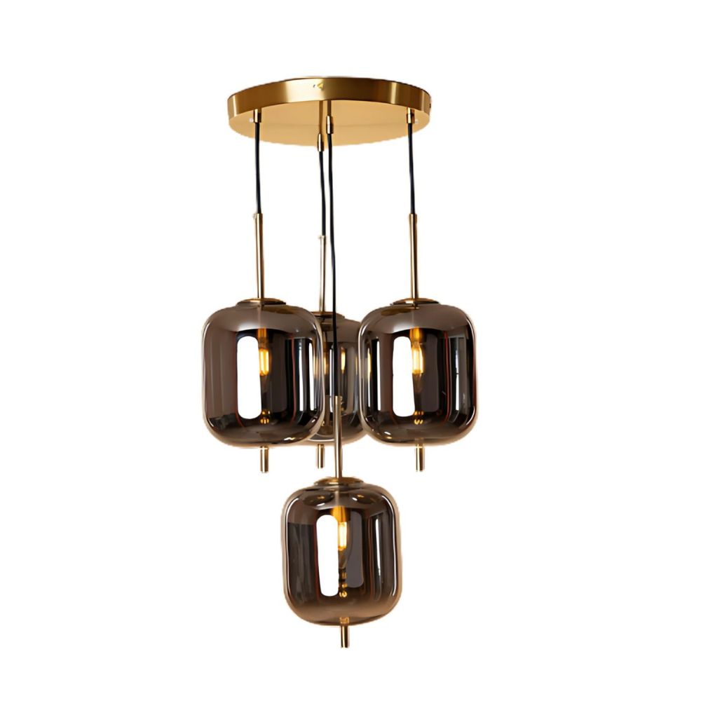 Modern Smoke Grey Glass Chandelier - Antique Gold Stylish Ceiling Lamp Design