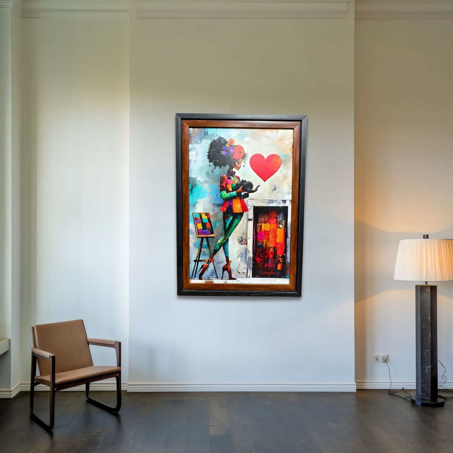 Colorful Woman With Camera And Heart Abstract Modern Wall Painting