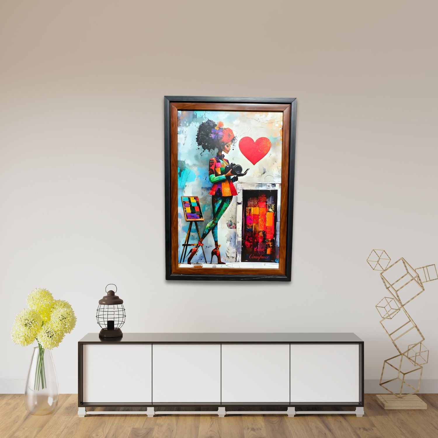 Colorful Woman With Camera And Heart Abstract Modern Wall Painting