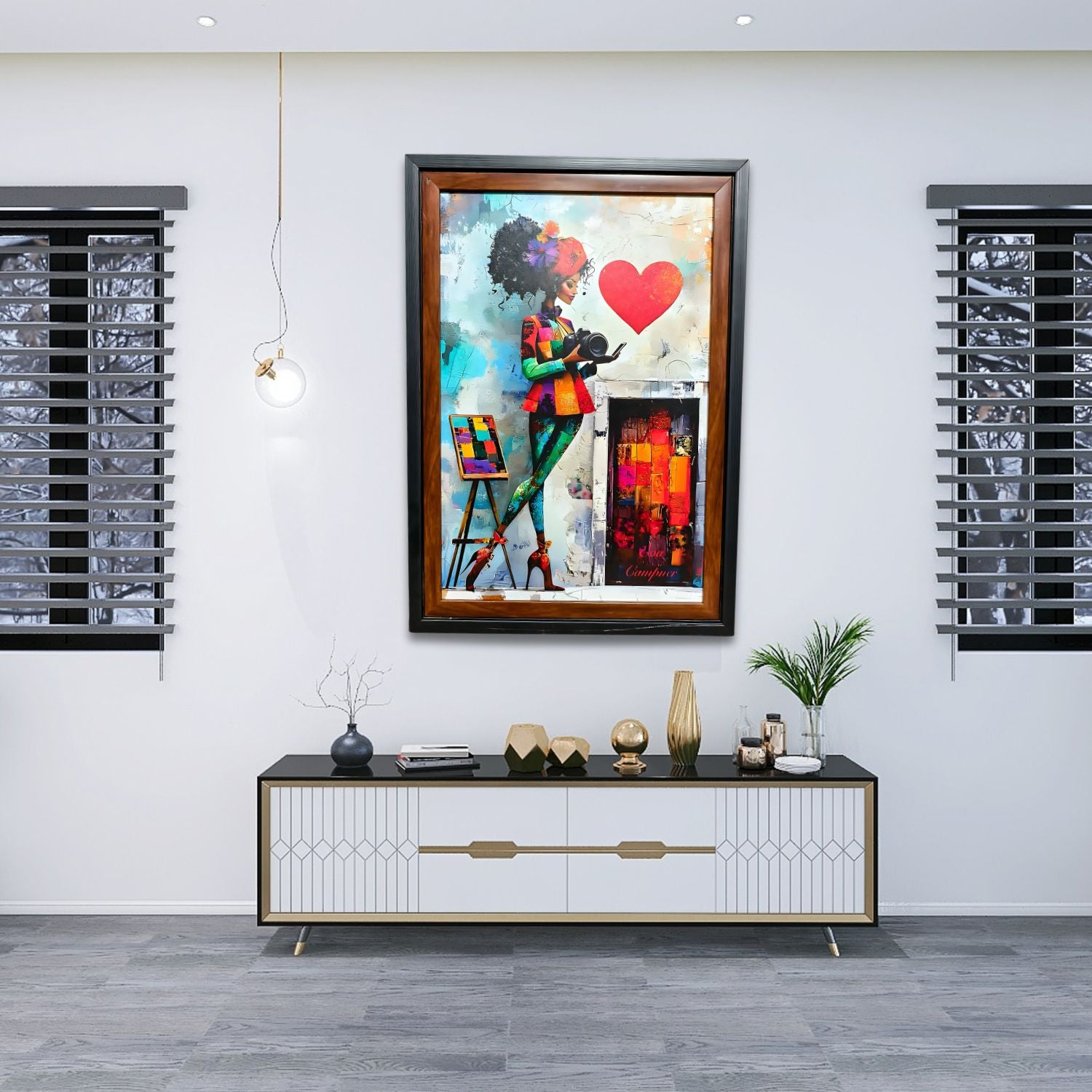 Colorful Woman With Camera And Heart Abstract Modern Wall Painting