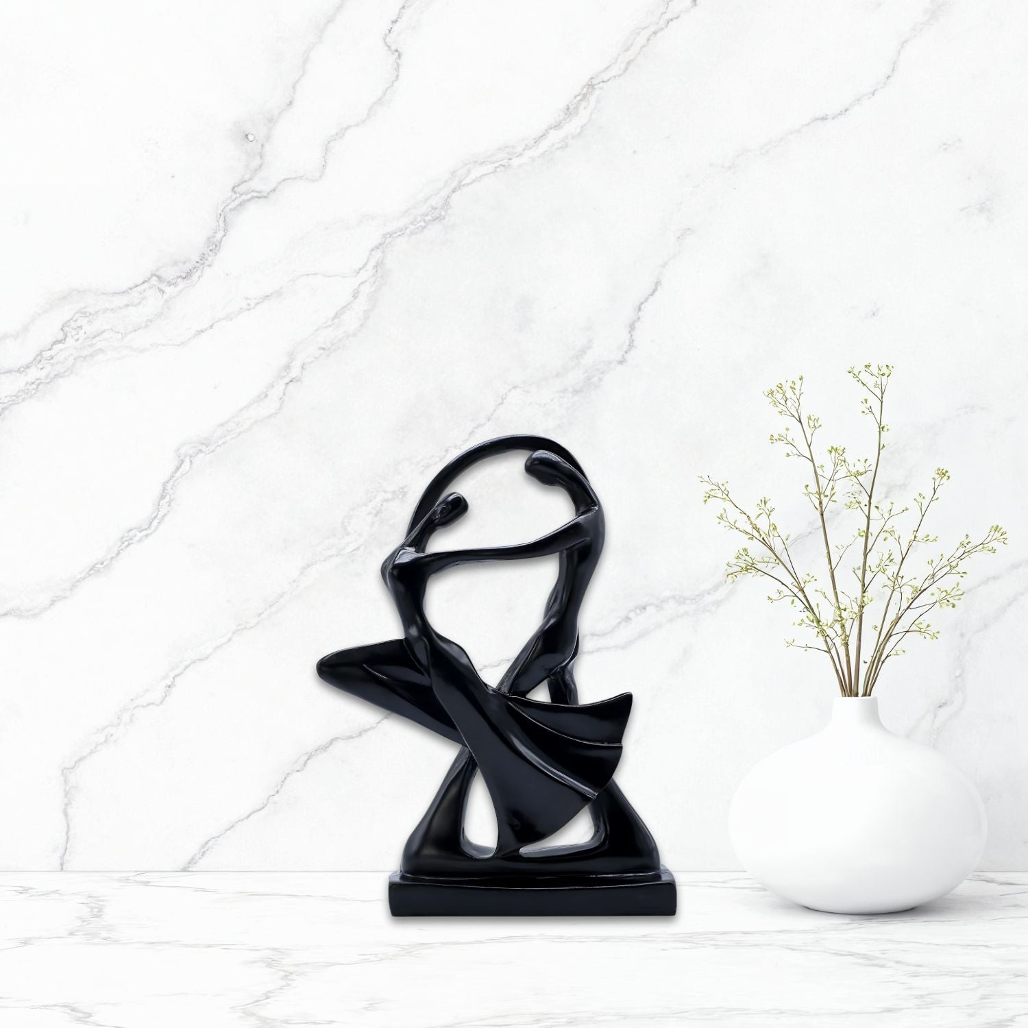 Graceful Black Dancing Couple Statue For Artistic Home Decoration