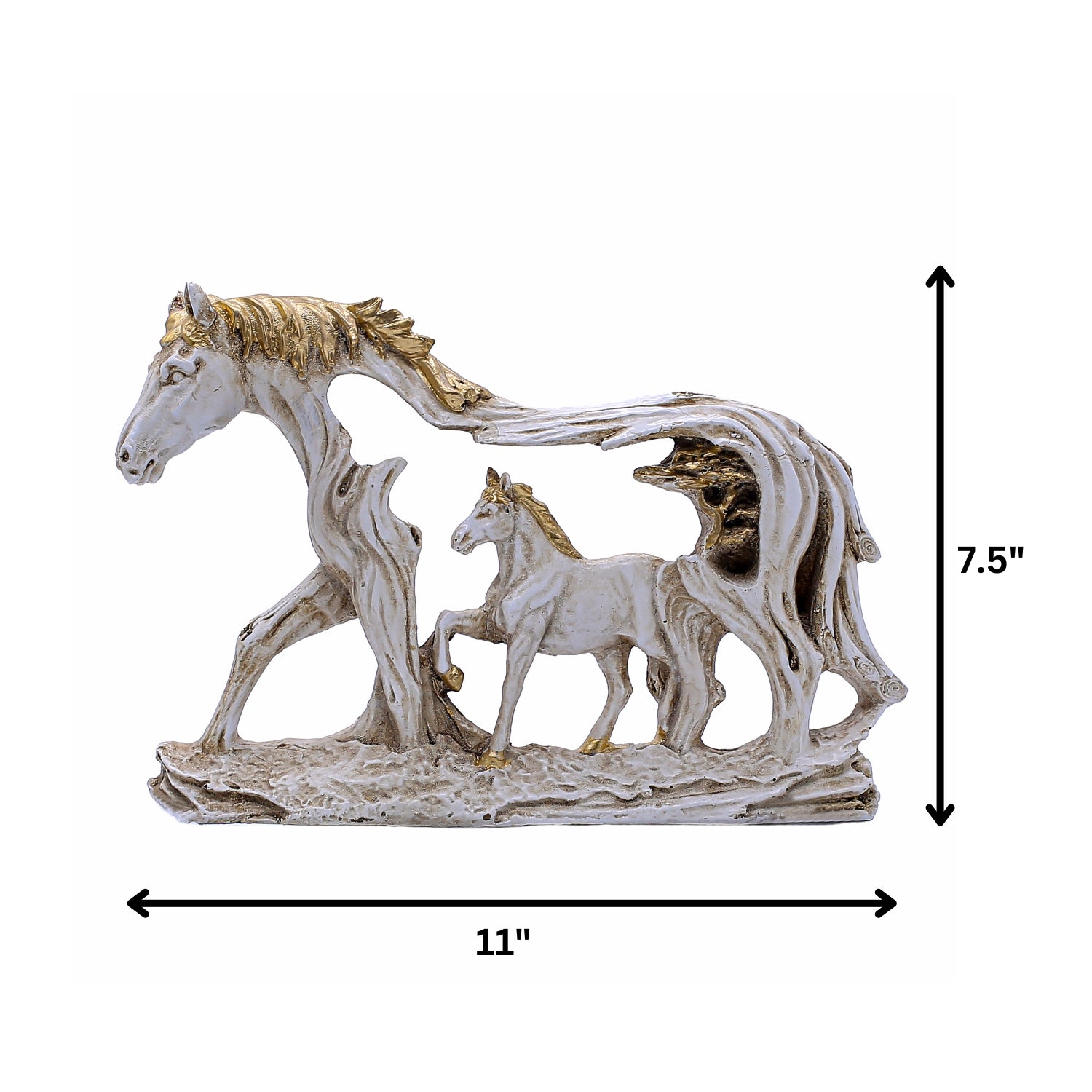 Elegant Horse Family Figurine With Gold Detailing and Artistic Tree Frame