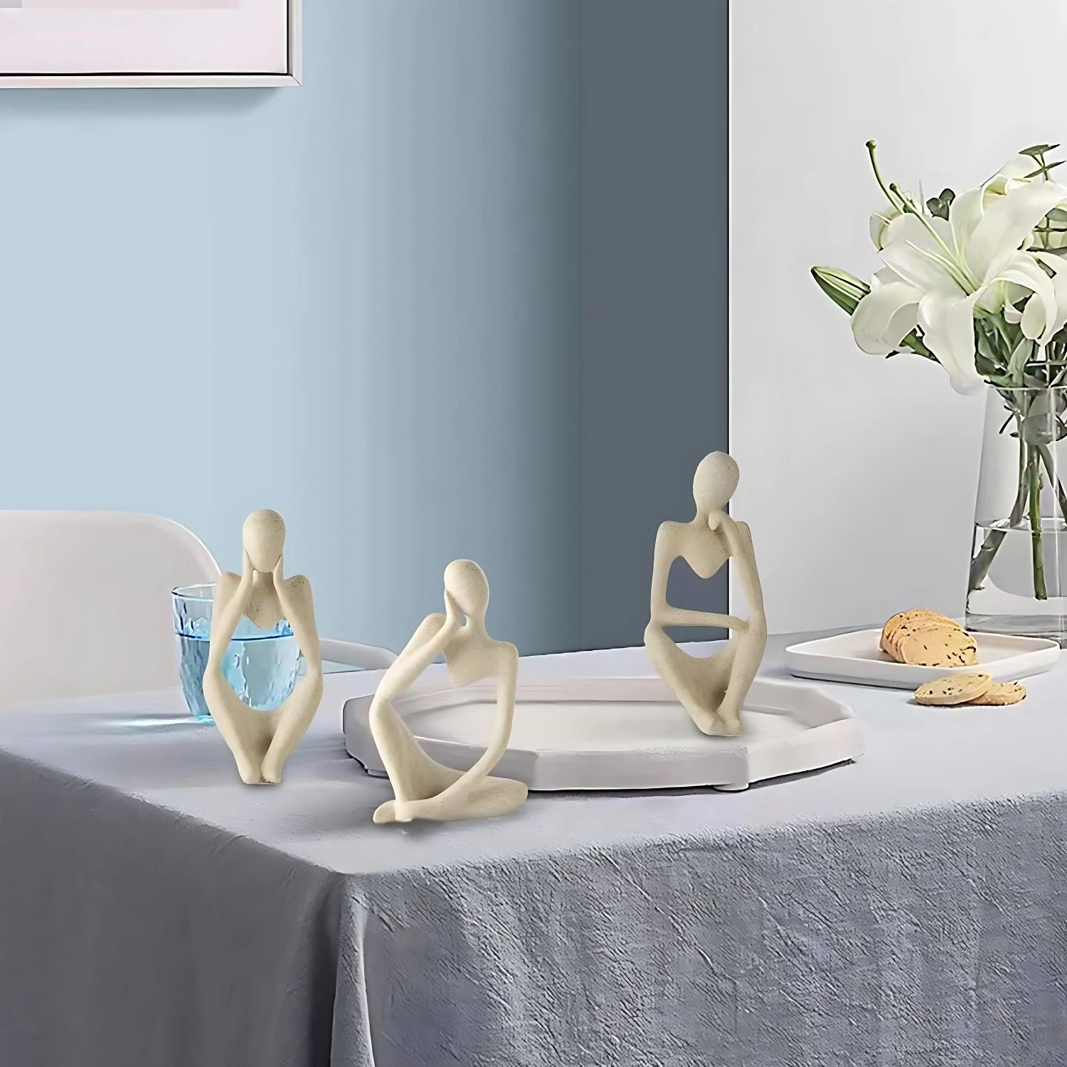 Thinking Face Lady Set of 3 Statue Sculpture Showpiece for Home Decor