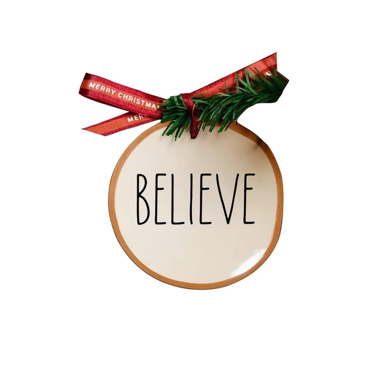Handcrafted Ceramic "BELIEVE" Christmas Tree Hanging Festive Ornament