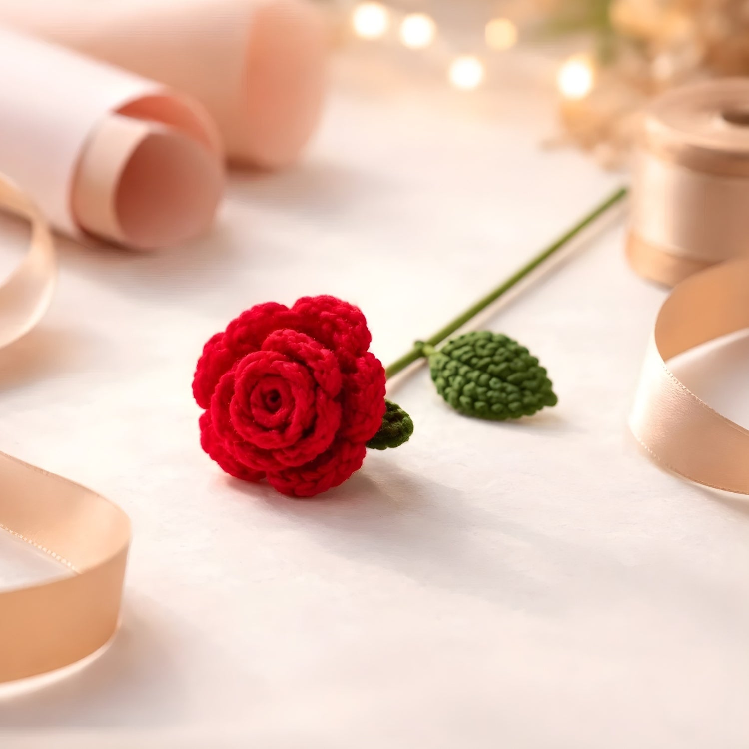 Handcrafted Red Crochet Rose - Timeless Forever Flower Decor