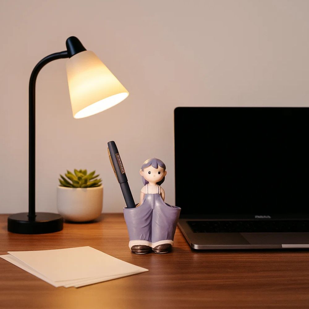Adorable Ceramic Girl Figurine Pen and Stationery Holder Stand