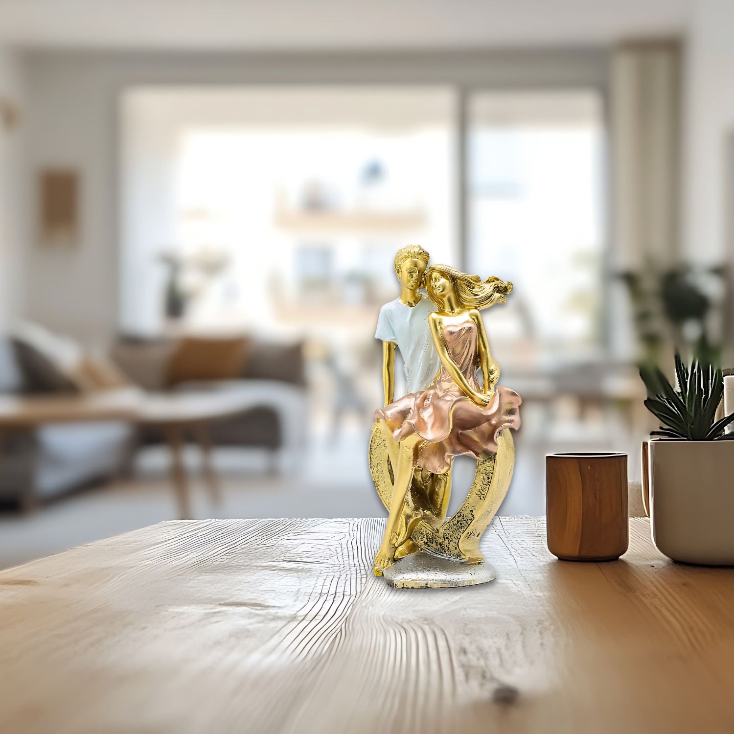 Golden Romantic Couple Figurine For Modern Home Decor Accent