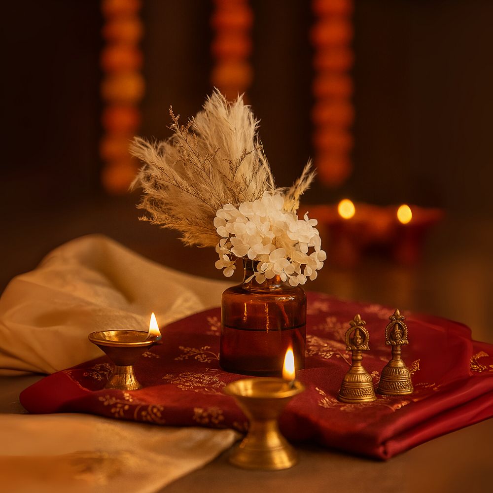 Timeless Treasure Floral Arrangement in Amber Glass Jar - Diwali Gift Box