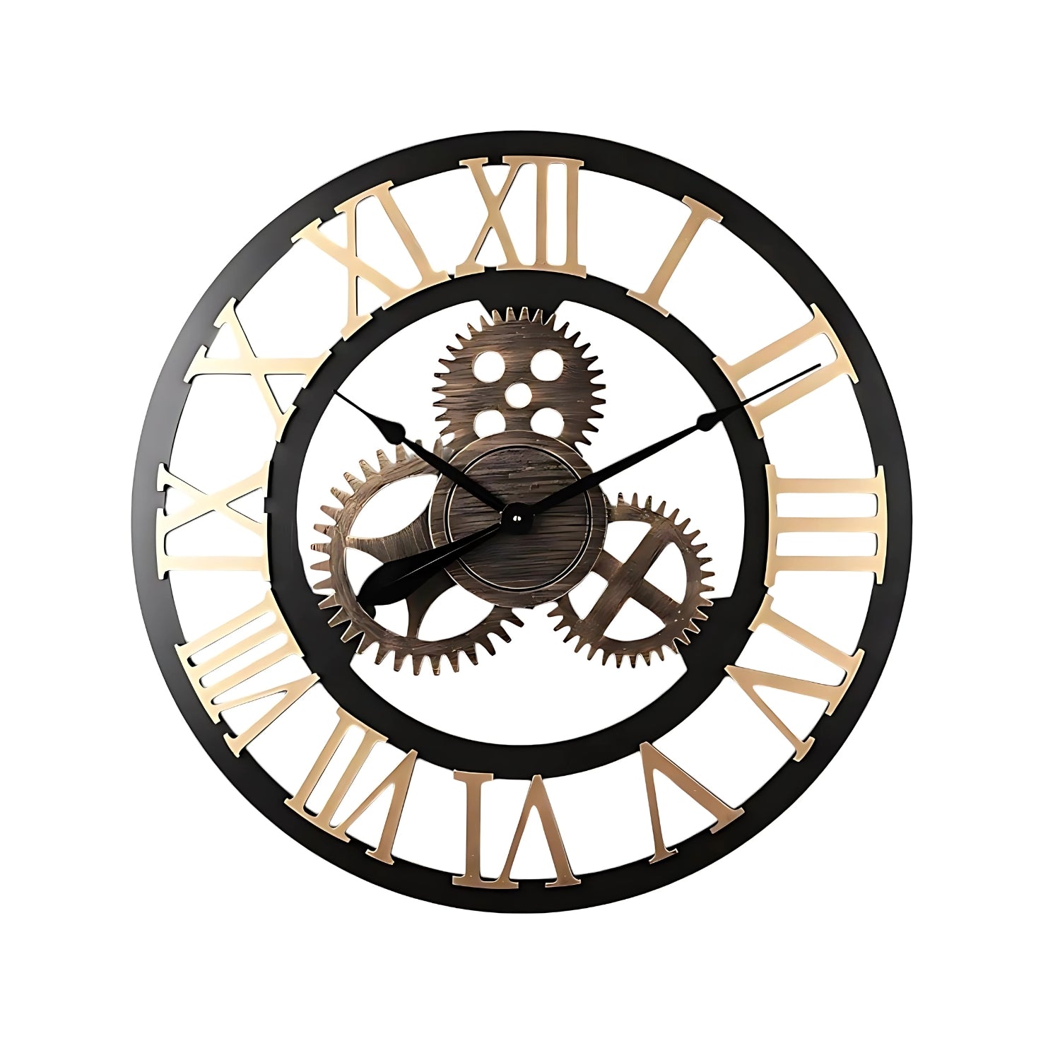 Gear Style Roman Number Wall Clock Showcasing Vintage Industrial Charm