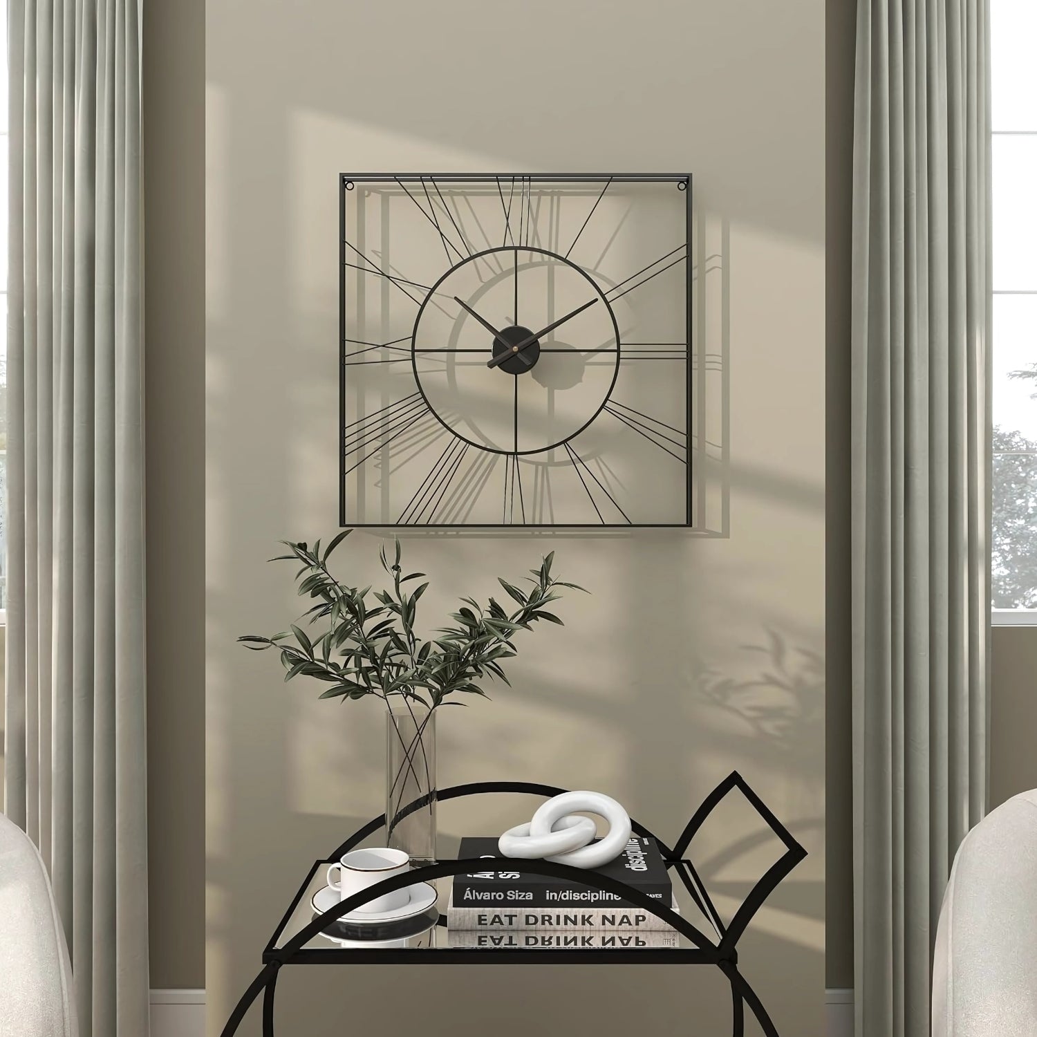 Black Square Roman Numeral Metal Wall Clock Showcasing Timeless Elegance