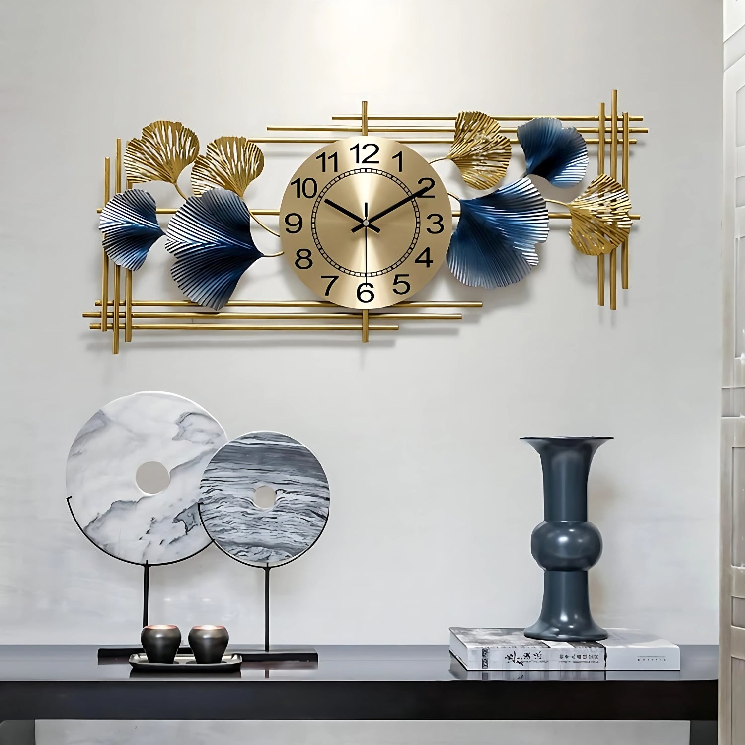 Creative Luxury Multicolor Leaf Design Metal Wall Clock