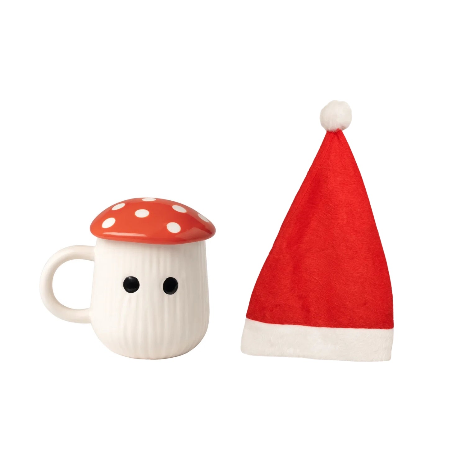 Charming Festive Jolly Shroom Mug and Santa Cap Set