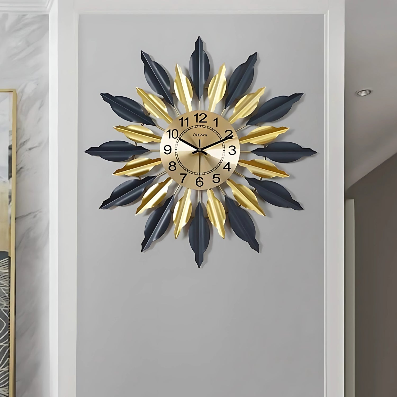 Black & Golden Designer Metal Wall Clock Enhancing Stylish Interiors