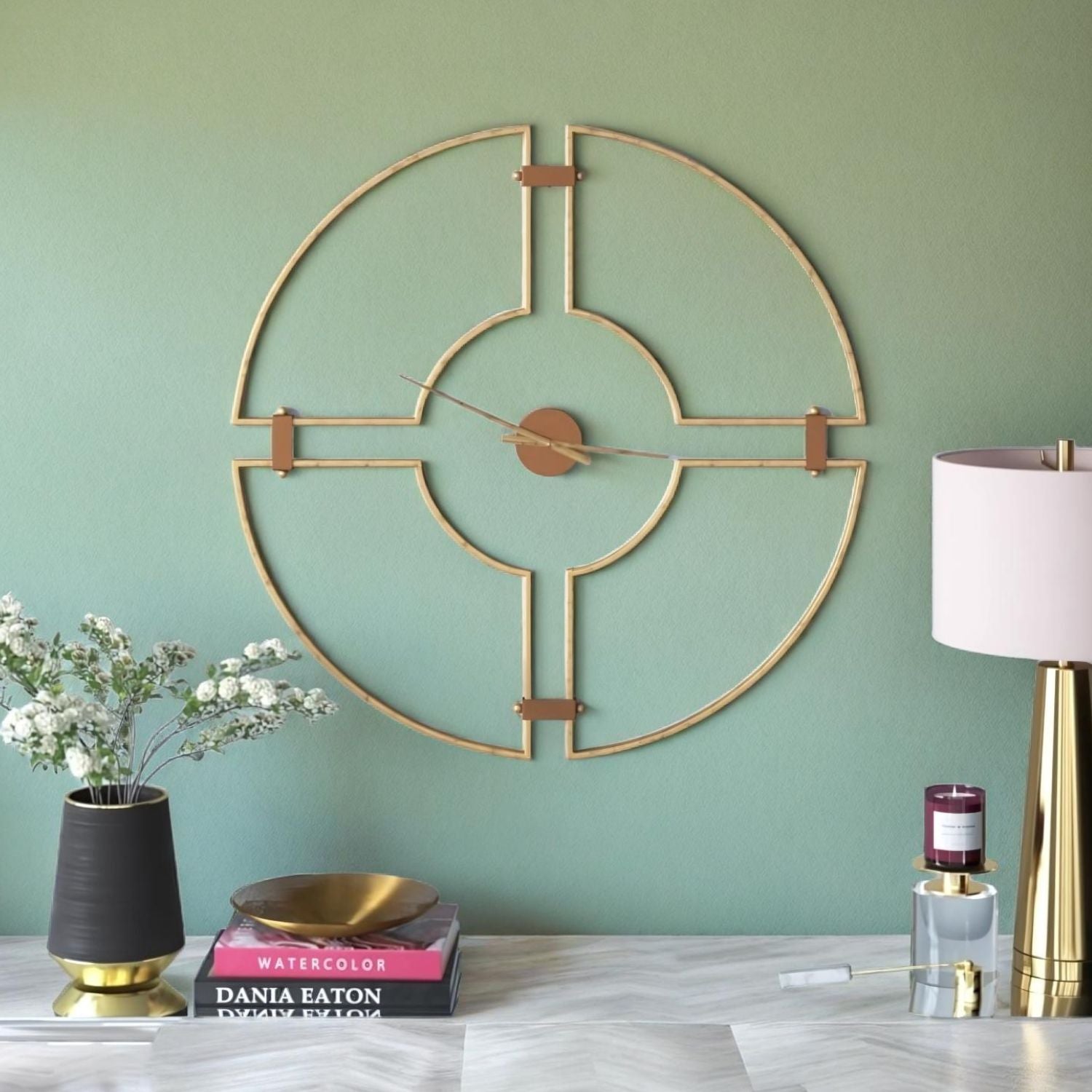 Golden Metal Analog Round Clock Reflecting Elegance With Luxe Finish