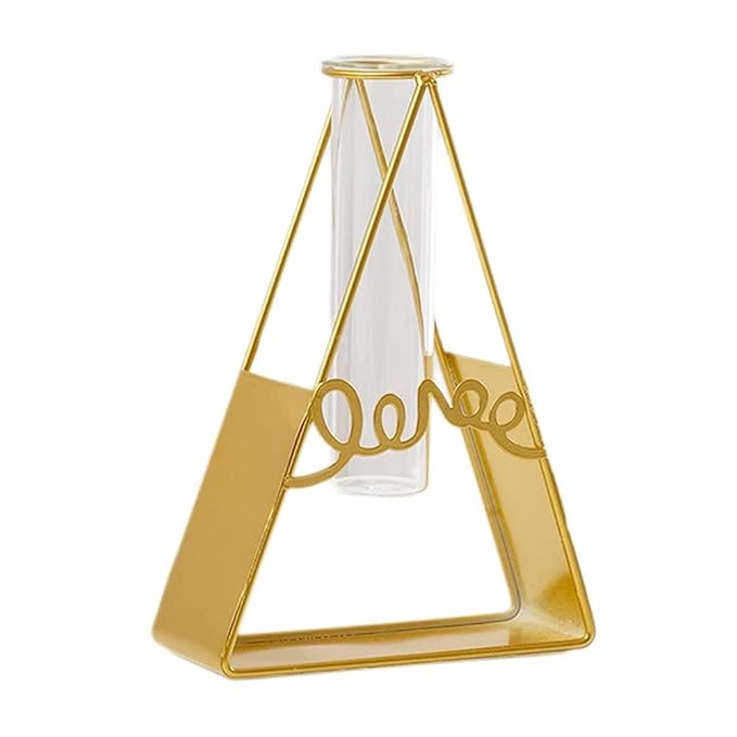 Gold Geometric Metal Vase with Glass Tube – Elegant Decor