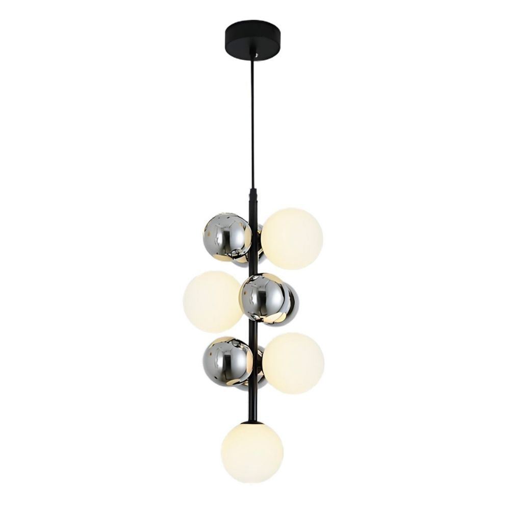 Contemporary 6-Globe Ceiling Pendant - Chrome Black Milky Glass Modern Chandelier