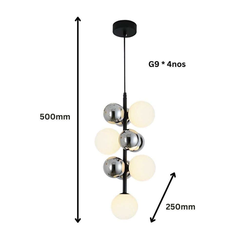 Contemporary 6-Globe Ceiling Pendant - Chrome Black Milky Glass Modern Chandelier