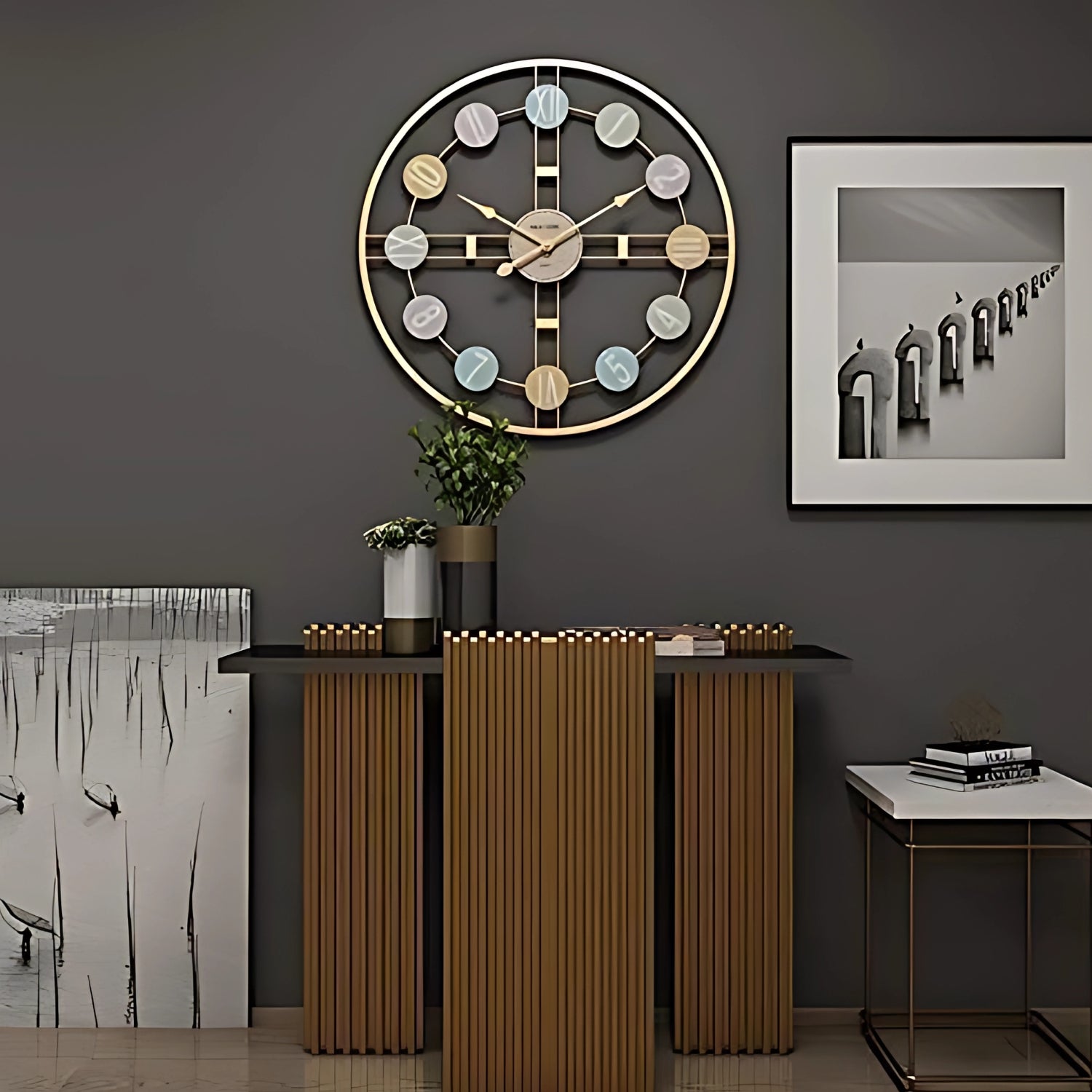 Color Palette Round Metal Wall Clock Adding Vibrant Artistic Touch
