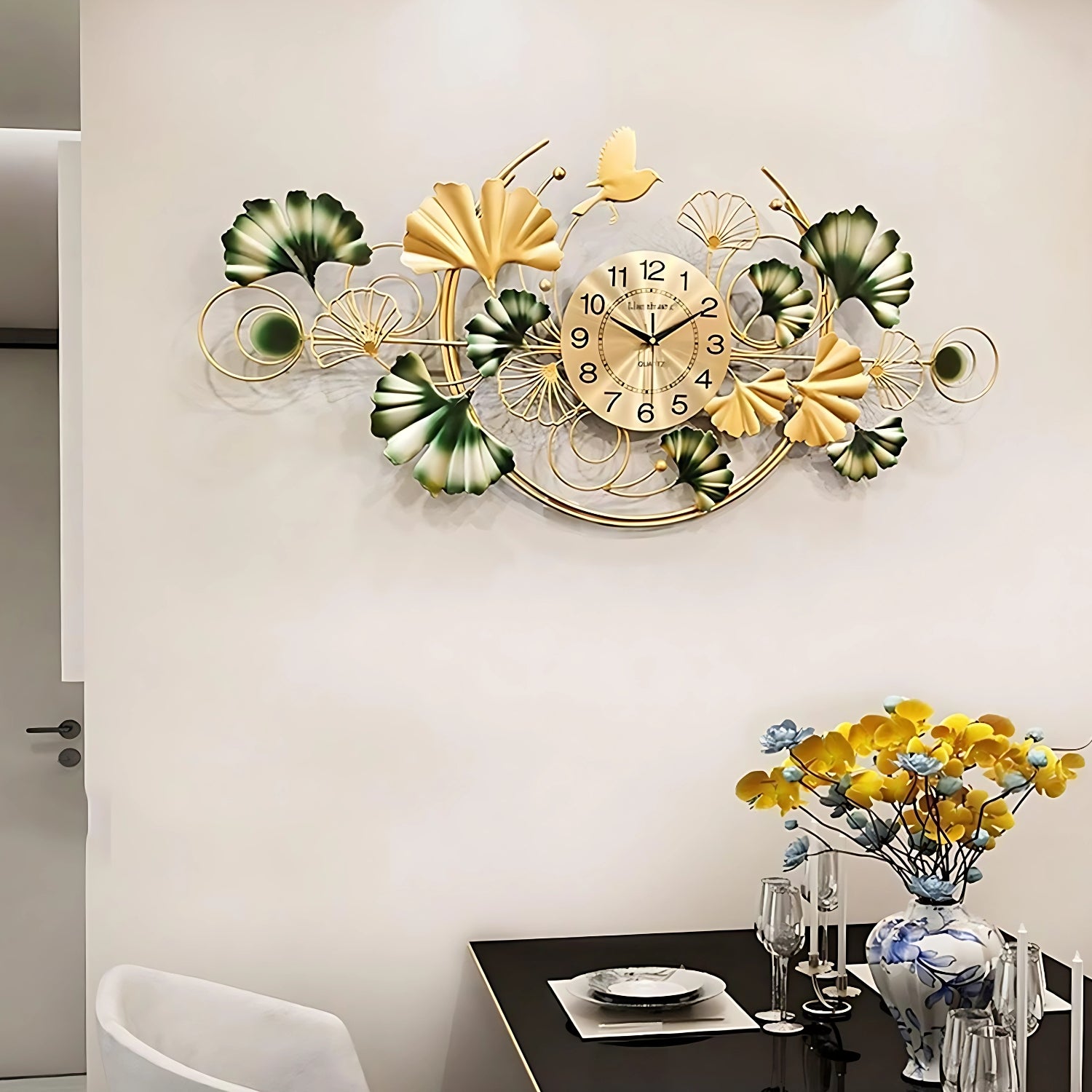 Leaves Iron Wall Clock Infusing Nature Inspired Elegance Decor