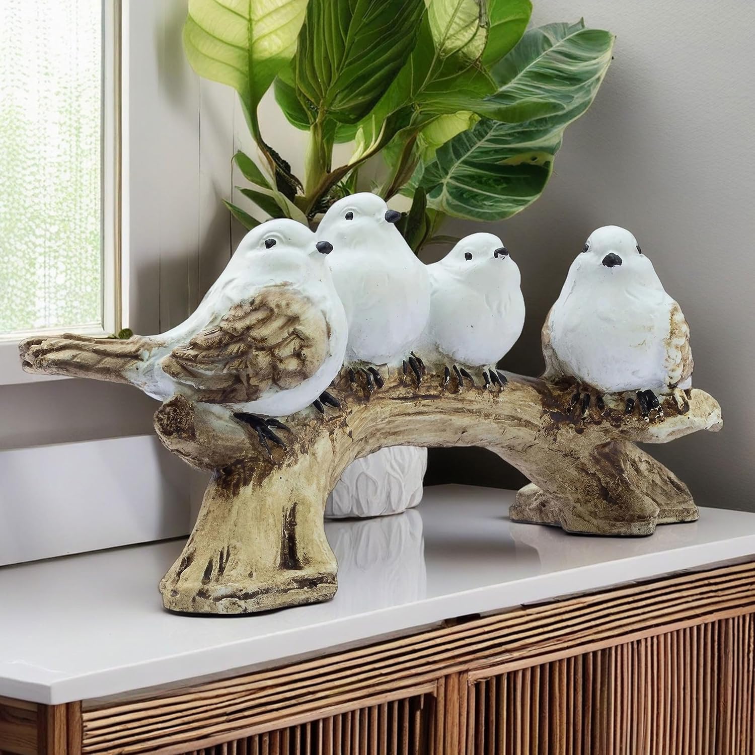 4 Birds Sitting On Tree Branch Figurine/Showpiece for Home Office Decor