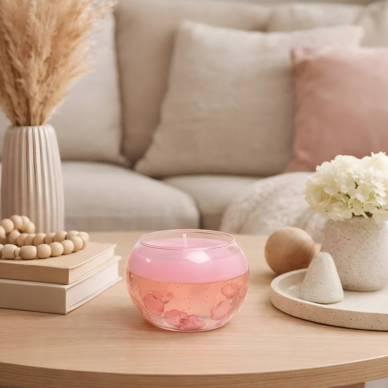 Blush Glow Floral Glass Candle For Soft Romantic Ambience