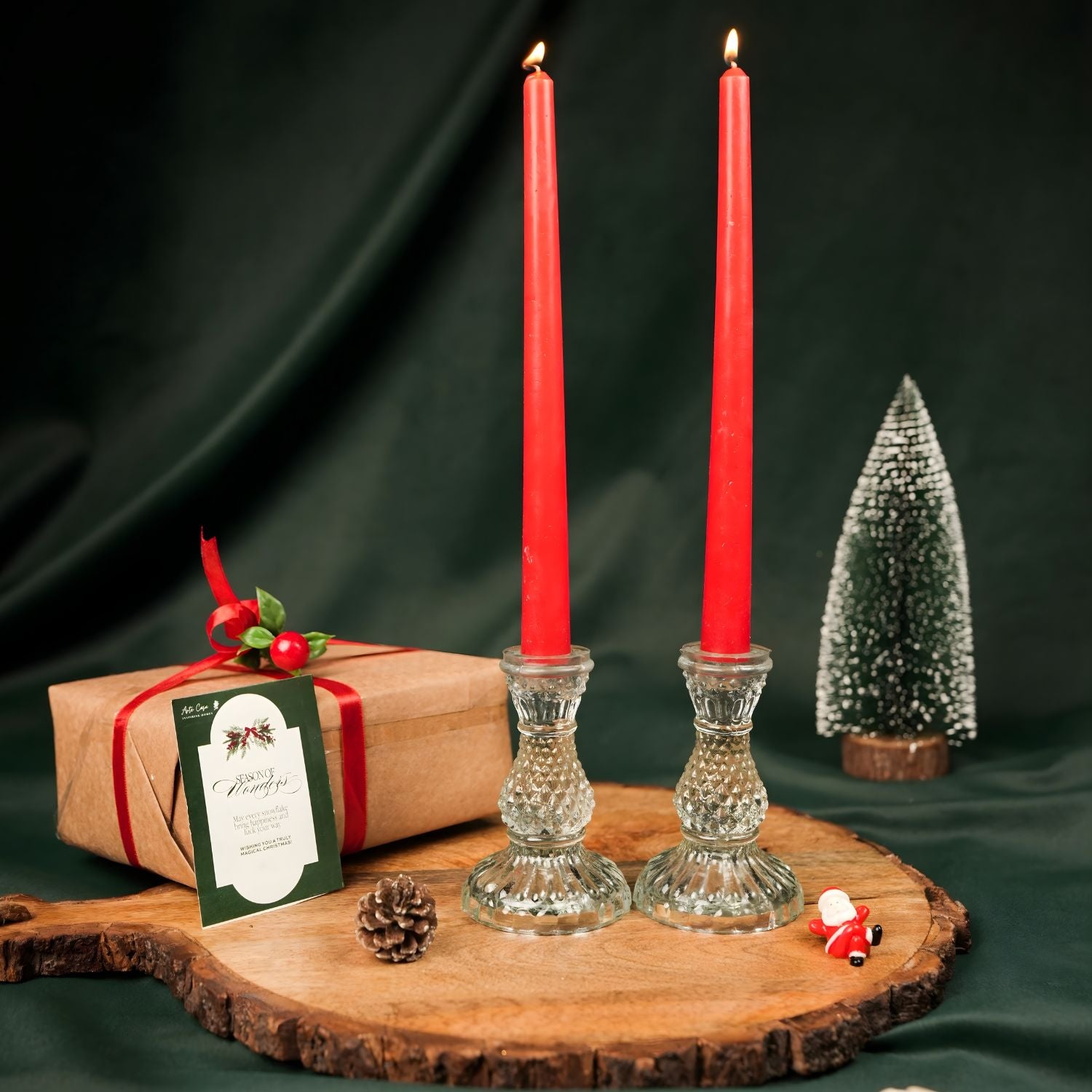 Elegant Glass Glow Taper Candle Set With Classic Holders