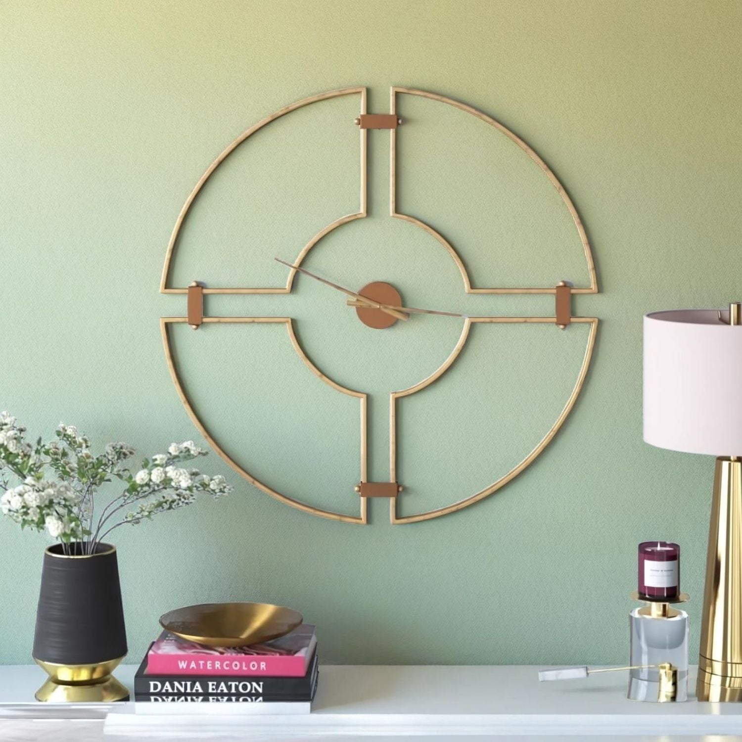 Golden Metal Analog Round Clock Reflecting Elegance With Luxe Finish